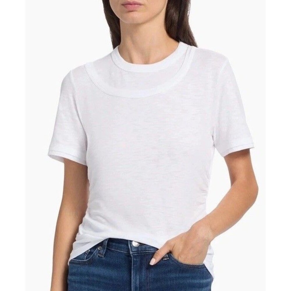 Veronica Beard Womens Short Sleeve Pull On Crew Neck Cotton Damian Tee Top